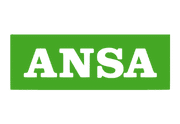 Logo Ansa su sfondo verde.