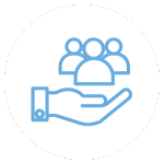 L'icona di una mano che sorregge un gruppo di persone, caratterizzata da un formato professionale e moderno.
